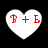Four white heart-shaped icons with red text 'B + E' on black background, two showing pixelated edges and two clear.