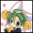 A split-screen animated buddy icon featuring a chibi anime character on the left and pixelated text on the right, with visible animation changes between frames.