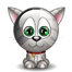 A cartoon cat with green eyes, pink inner ears, and a red collar sits in various poses