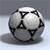 Pixelated grayscale icon of a spherical object with black geometric patterns resembling stylized triangles or arrows on its surface, set against a gradient background.