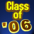 Blue background with yellow 'Class of' text above brown '06' numerals, each frame showing subtle color and brightness variations in the pixel rendering.