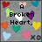 A pixelated animation of a broken heart being sewn back together with text and colorful hearts on a gray background.