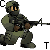 Five pixelated character icons in blue and green military gear holding various firearms against a gray background with 'C' and 'T' letters.