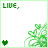 Green pixelated text and heart symbols animate across a white background with green floral patterns in the bottom-right corner.