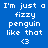 Blue background with white pixelated text reading "I'm just a fizzy penguin like that <3" and light blue highlighted sections changing