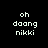 Four display pixelated text 'oh daang nikki' with blue highlight bars shifting across each word in sequence