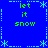 Blue background with green text reading 'let it snow' and light blue pixelated borders featuring asterisks, dots, and lines.