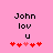 Pixelated text 'John lov u' above five red hearts on pink background, with one heart changing color between frames.