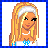 Pixel art contact sheet showing two frames of an animated buddy icon with a cartoon character and text on blue gradient background.