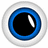 Animated eye icon with blue iris and white highlight, transitioning to purple and black abstract shapes.
