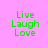 Four identical pixelated green text blocks reading Live Laugh Love on pink background, each with one blue horizontal bar covering a different line of text.