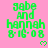 Green pixelated text 'gabe and hannah 8-16-08' on pink background with small green heart symbols, some hearts appear and disappear across frames.