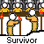 Pixelated animation of a figure lighting torches with flames, repeated across beneath the word "Survivor" on gray background