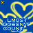 Blue background with yellow heart outlines and pixelated text reading 'ALMOST DOESN'T COUNT' repeated in a pattern, some letters partially obscured