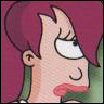 Cartoon character with pink hair and green streaks, side profile showing eye, nose, mouth, and ear against pink and green background.