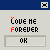pixelated 'LOVE ME FOREVER' text icons with colored lettering and small symbols above each phrase, arranged in with blue dividers between them