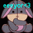 Pixelated cartoon character with gray body, pink ears and tail, black eyes, beige muzzle, cyan text above head reading 'eeyore<3'