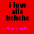 Red background with black pixelated text 'i love alla hehehe' and five purple star icons below, two versions differ in star color intensity.