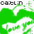 Green and white pixelated icon with 'caitlin' text at top left, 'love you' in cursive below, and a green heart shape behind the text.