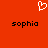 Red background with white pixelated heart symbol above two black text instances of 'sophia' in lowercase.