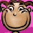 Pixelated cartoon face with exaggerated features on a solid pink background, featuring large eyes, a wide smile, and brown hair tied in pigtails.