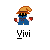 Pixel art character with brown hat and blue body holding red circular objects, transitioning through animation frames showing object changes.