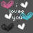 Pixelated heart-shaped icons in pink, white, black, and cyan arranged on a dark gray background with text reading "i lovee you" and "so much!"