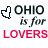 Two side-by-side pixelated text compositions with 'OHIO is for LOVERS' and heart cursor icons, one black-and-white, the other red-accented.