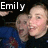 A pixelated image of two people in a selfie-style pose with the name 'Emily' displayed above them, showing slight variations across three