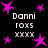 Black background with pink star shapes and repeated white text reading 'Danni roxs xxxx' in four quadrants.