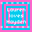 Four square pixel art icons arranged in a , each displaying 'Lauren loves Hayden' text with alternating pink and cyan borders
