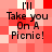 Red and white pixelated background with black text reading 'I'll Take you On A Picnic!' in four identical quadrants