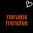 A black background displays a white pixelated heart symbol above two identical orange text blocks reading 'narubos frenchie' in lowercase.