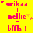 Yellow background with pink text and small yellow stars; four of identical text sequences showing 'erikaa + nellie = bffls !' with star positions changing across frames