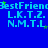Blue background with repeated light blue text 'BestFriend' and 'L.K.T.Z. N.M.T.L' in pixelated font, interspersed with small green stars.