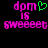 Pixelated text 'dpm is sweet' in magenta with a green heart symbol replacing the letter 'o' in 'dpm', displayed on black background.