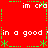 Red background with green dashed lines and white text repeating 'im cra' and 'in a good', forming a -like pattern