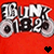 Red background with two identical pixelated text blocks reading "BLINK 01:19" and two heart icons below.