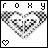 Pixelated black-and-white icon with 'ROXY' text above a heart-shaped pattern and small heart symbol below.