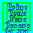 A pixelated animated icon with blue text on green and light-blue backgrounds, showing slight variations in letter positioning across frames.