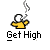 Animated contact sheet showing two identical frames of a pixelated yellow stick figure smoking with smoke trails, alongside promotional text for 'badassbuddy.com' on gray background.