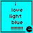 Four identical cyan square with black borders display text and a pixelated symbol, each containing "i love light blue" followed by multiple exclamation marks
