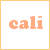 five and five shows the word 'cali' in peach-colored lowercase letters with small pink hearts above it, some connected by dotted lines. The hearts move across frames from top-right to bottom-left positions