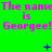 A bright green background displays repeated pink text reading "The name is George!" with blue and purple pixelated symbols above each text block.