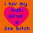 A static image with four identical pink heart-shaped icons on an orange background, each containing blue text reading 'i luv my babi lilrod 4 life bitch' in pixelated font.