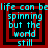 Four identical display cyan text on a red and black background with concentric square borders