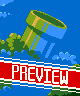 Pixel art image of a green and brown pipe with blue water flowing from it against a bright blue sky background, overlaid by red banner with white text reading PREVIEW.