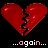 A 4-frame animated contact sheet showing red pixelated broken hearts with the text ...again... in white and pink, arranged in a 2x2 grid on black background.