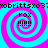 A static image with four identical spiral patterns in cyan and magenta, each containing text reading 'rox' and '!!!!' in black pixelated font.