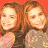 A 48x48 pixel animated contact sheet showing two frames of a buddy icon featuring the Olsen Twins on the left and green text reading "Original Icons .com" on the right against a dark background.